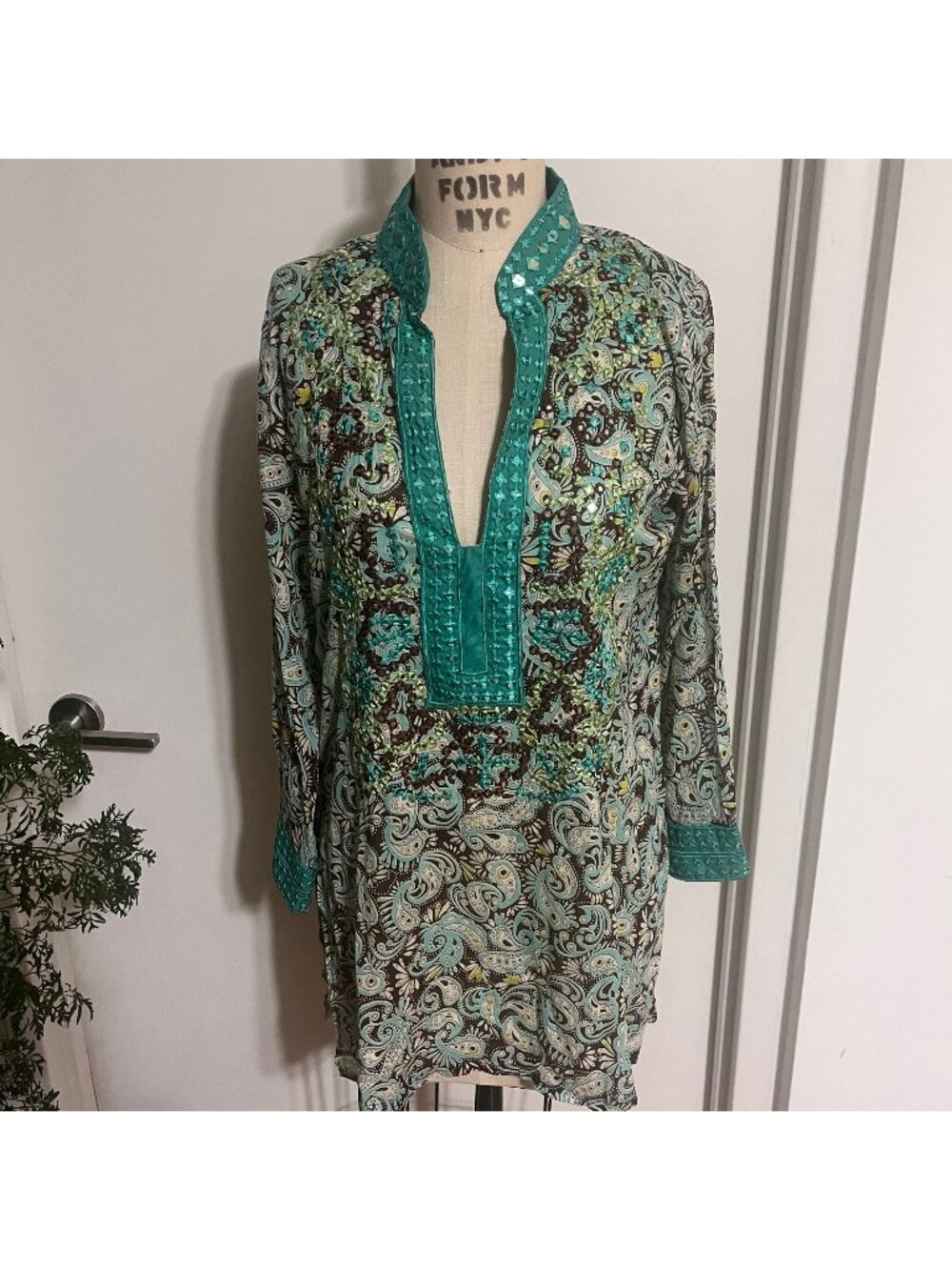 BARBARA GERWIT Embroidered, Embellished Paisley Tunic/Cover Up Size Small